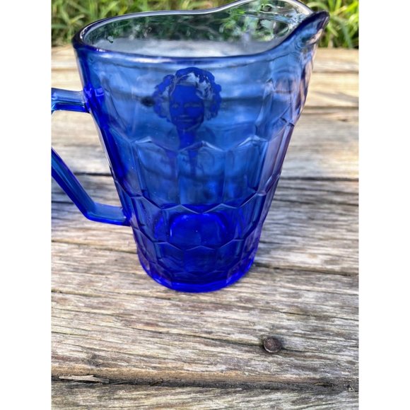 Antique 1930s 2 Shirley Temple Creamer PItchers Blue Hazel Atlas - Picture 8 of 11